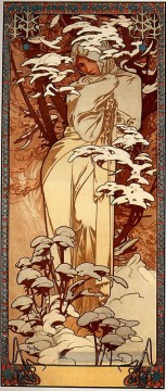  anneau - Panneau d’hiver 1897 Art Nouveau tchèque Alphonse Mucha